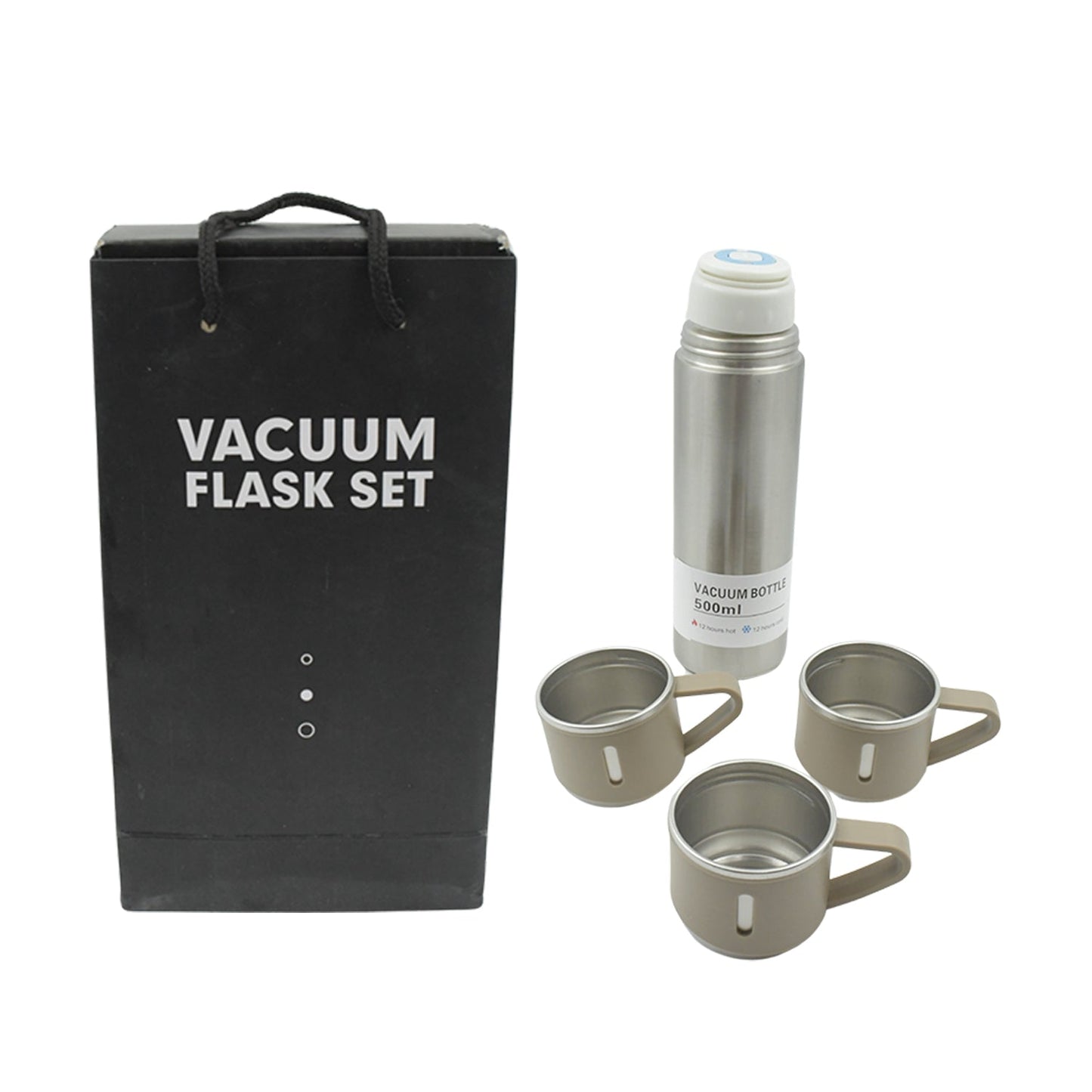 Stainless Steel Flask Set with 3 Steel Cups