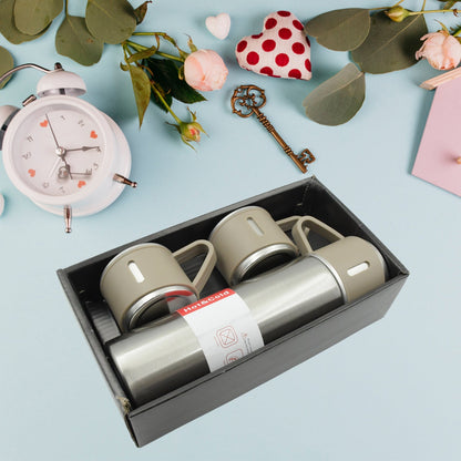 Stainless Steel Flask Set with 3 Steel Cups
